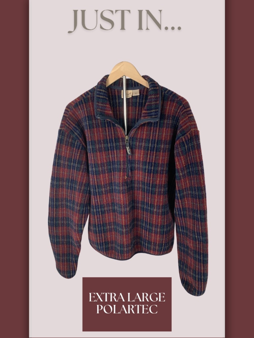 Woolrich Navy Red Plaid Teddy Polartec Quarter-Zip Sweater Vintage Fall Gorpcore